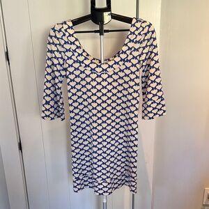 Diane Von Furstenberg Heart Patterned Blue and White Dress Size 4